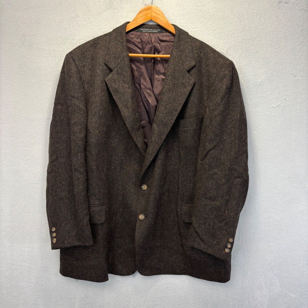 Vintage 90s Tweed Blazer Jacket Donegal Mens 50R Brown Wool Retro Rainbow Fleck